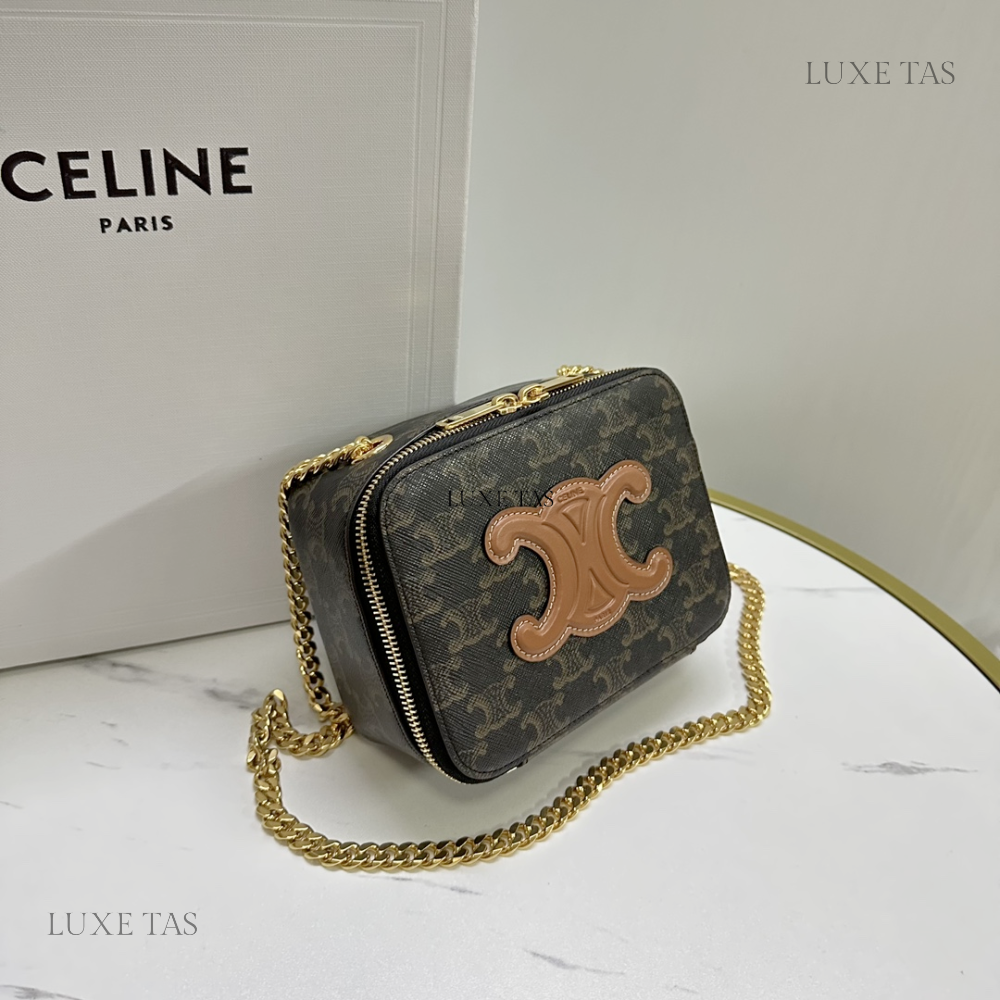 Tan Box On Chain Cuir Triomphe In Triomphe Canvas And Calfskin