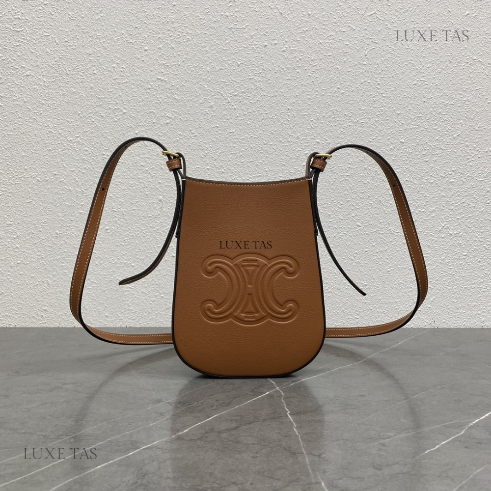Tan Phone Pouch Heloise In Supple Calfskin Leather Crossbody Bag for Women