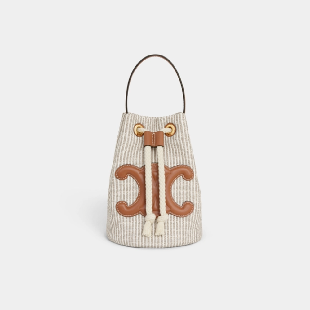 SMALL POUCH WITH STRAP CUIR TRIOMPHE IN STRIPED TEXTILE AND CALFSKIN