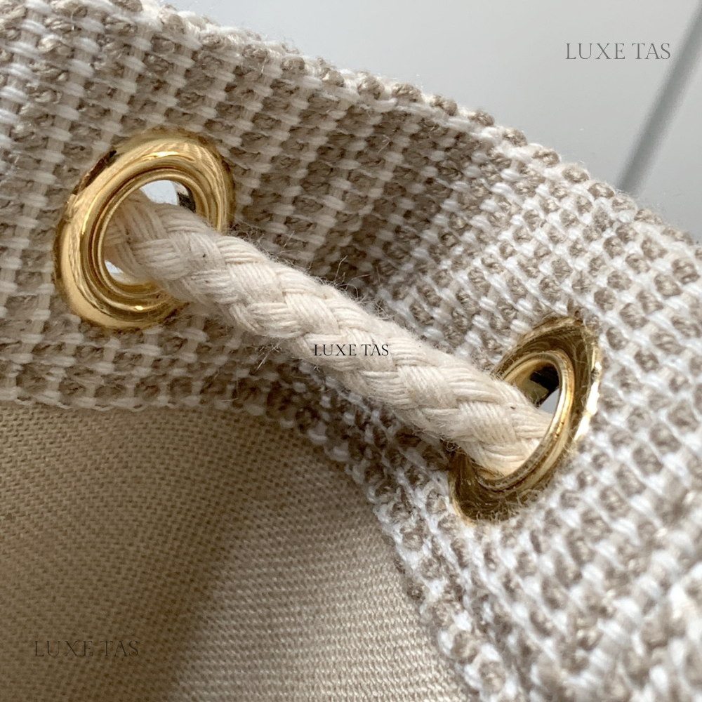 Teen Drawstring In Striped Textile And Calfskin Beige