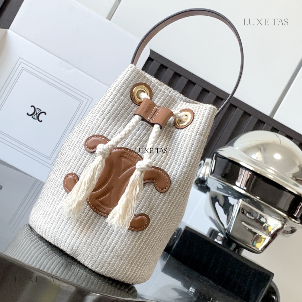 Teen Drawstring In Striped Textile And Calfskin Beige
