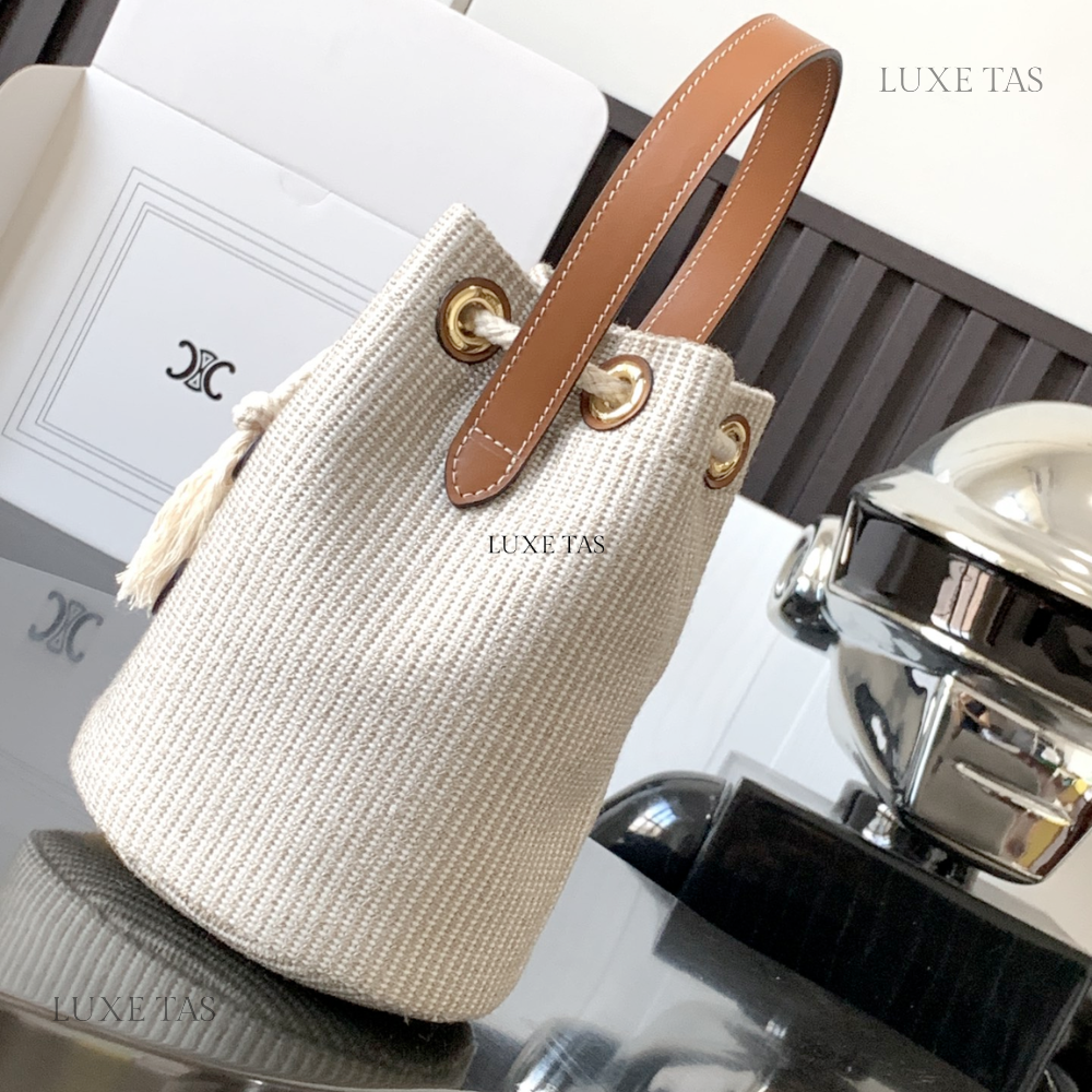 Teen Drawstring In Striped Textile And Calfskin Beige
