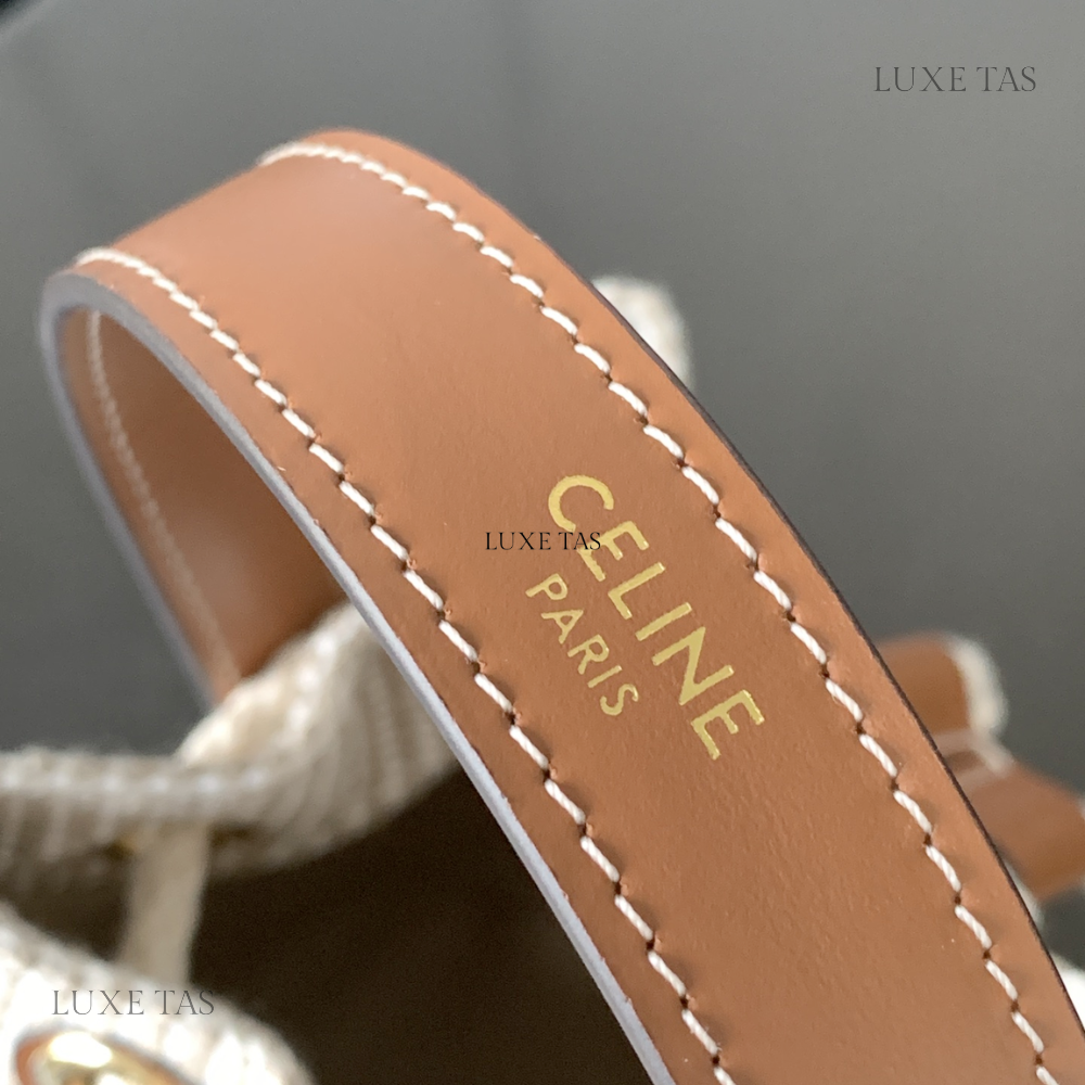Teen Drawstring In Striped Textile And Calfskin Beige