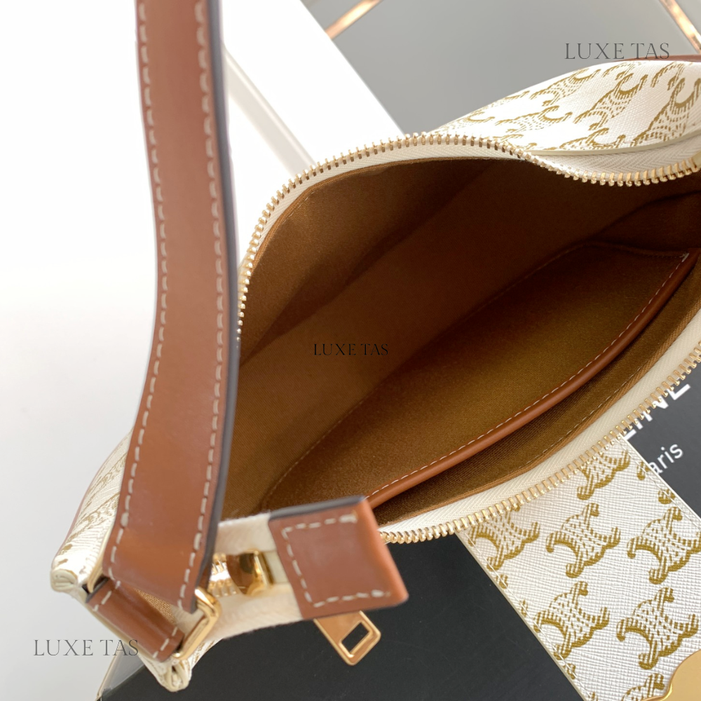 White Ava Triomphe Soft Bag In Triomphe Canvas And Calfskin