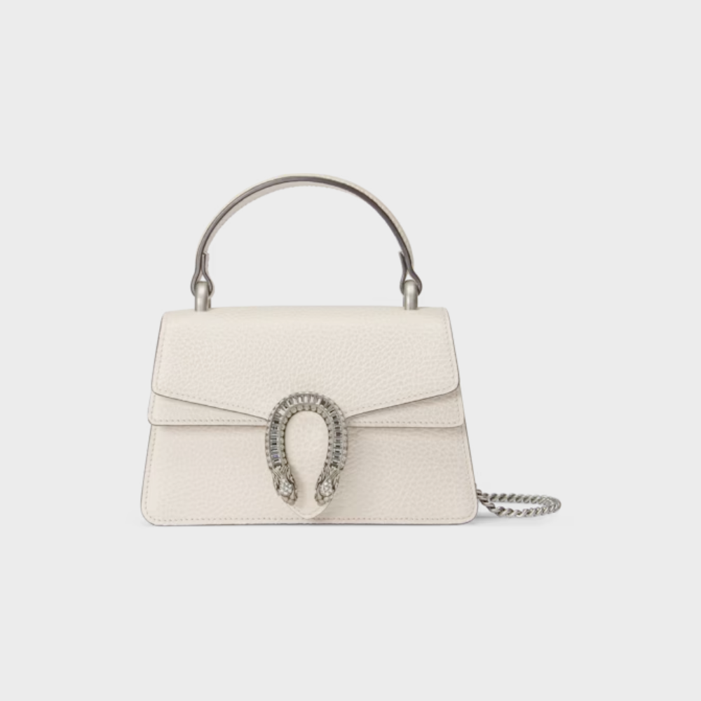 White Dionysus Mini Top Handle Bag - Leather Handbag for Women