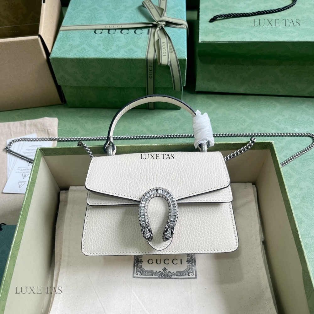 White Dionysus Mini Top Handle Bag - Leather Handbag for Women