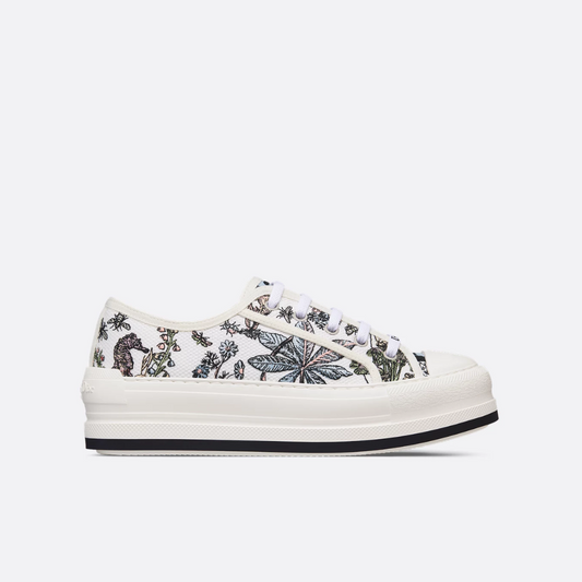 White Multicolor Embroidered Cotton with Dior Cabinet de Curiosités Motif Walk'n'D Platform Sneaker Designer Sneakers for Women