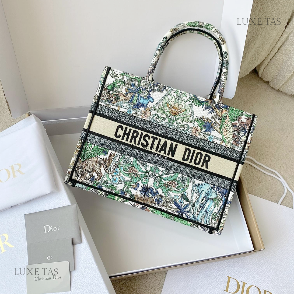 White Multicolor Étoile de Voyage Embroidery Medium D Book Tote