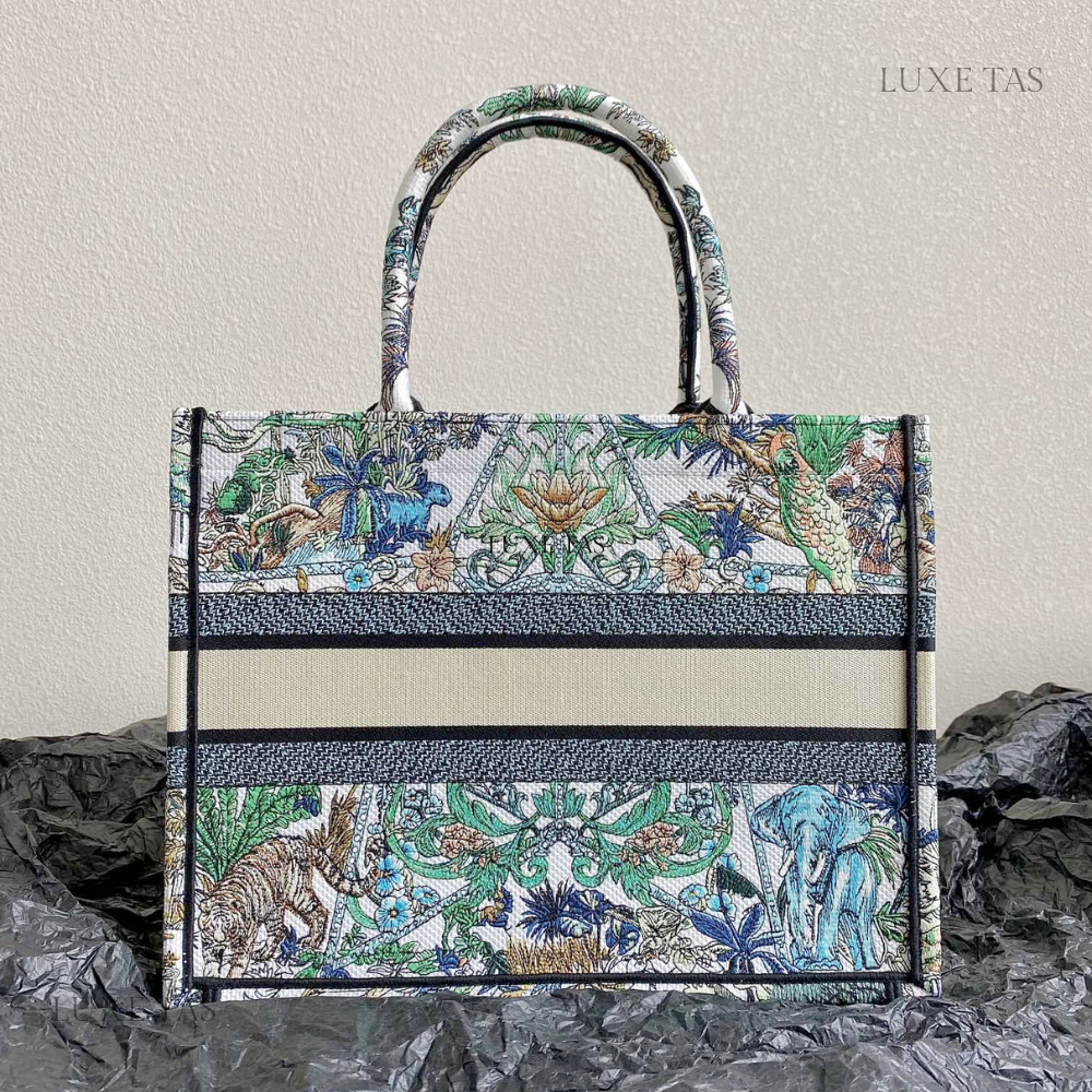 White Multicolor Étoile de Voyage Embroidery Medium D Book Tote