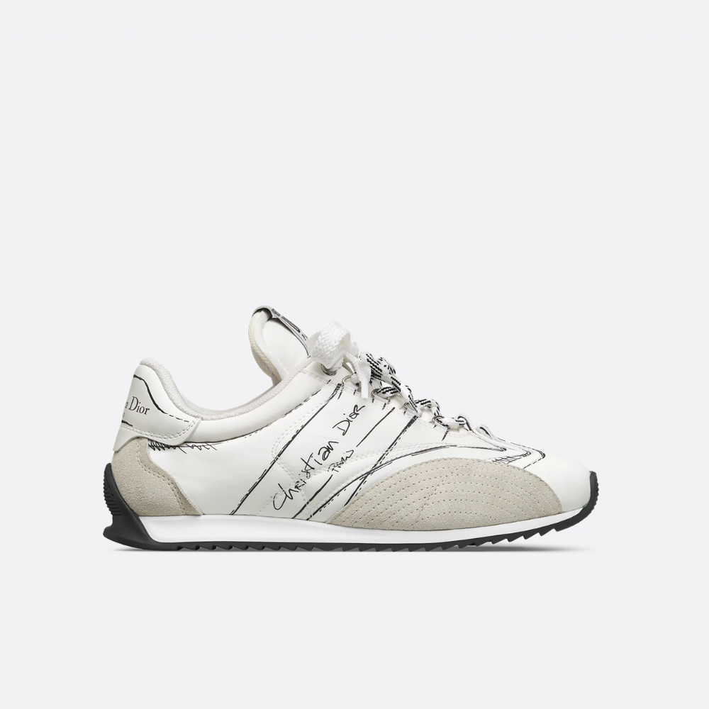 White Nylon and Calfskin D-Sketch Sneaker Designer Sneakers for Men and Women