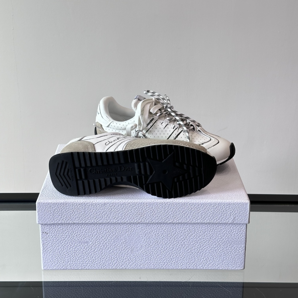 White Nylon and Calfskin D-Sketch Sneaker Designer Sneakers for Men and Women