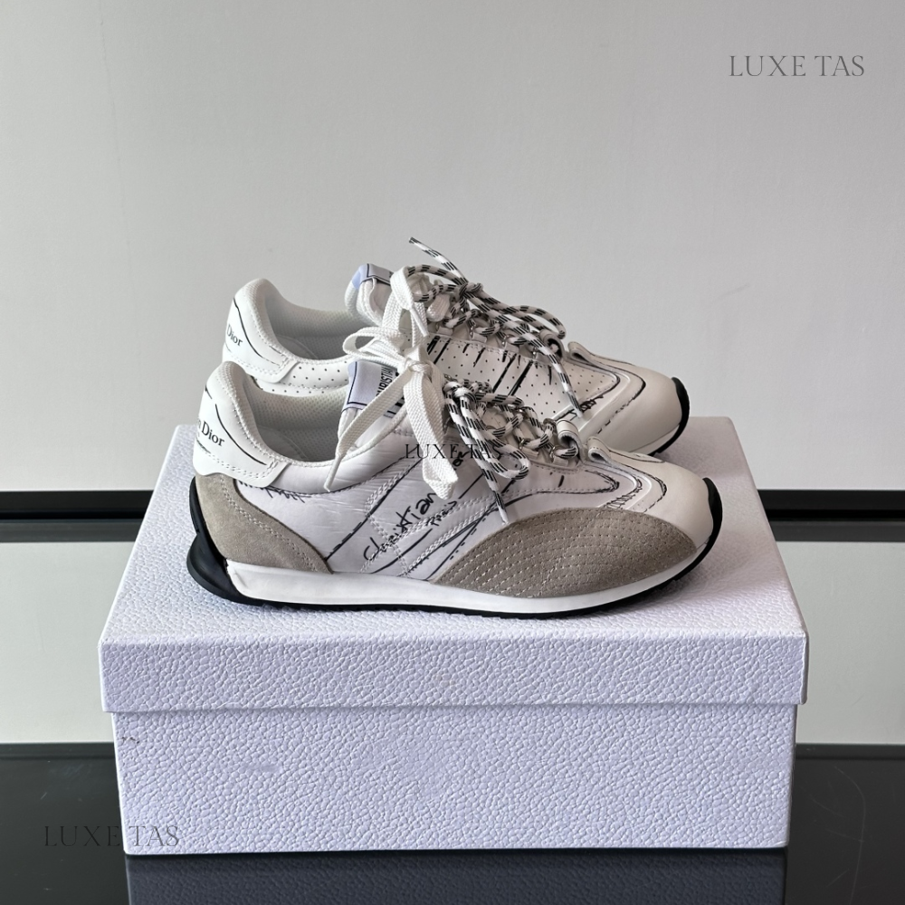 White Nylon and Calfskin D-Sketch Sneaker Designer Sneakers for Men and Women