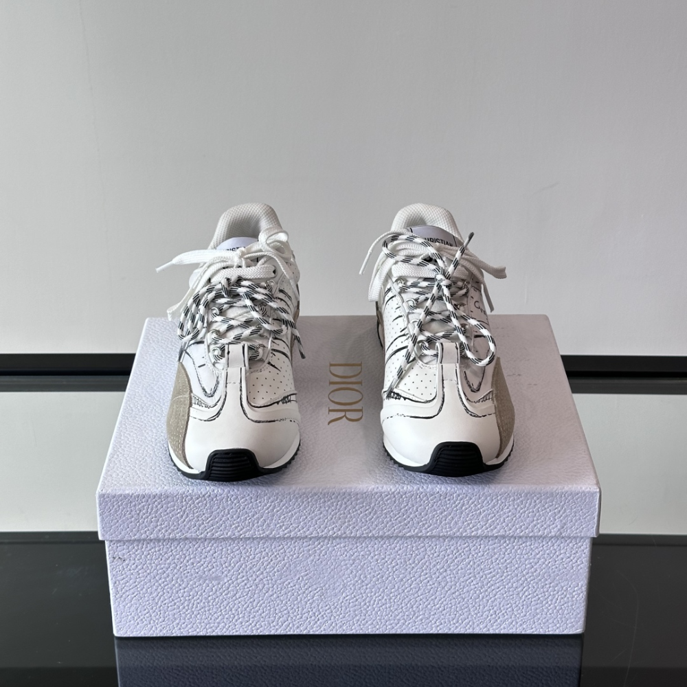 White Nylon and Calfskin D-Sketch Sneaker Designer Sneakers for Men and Women