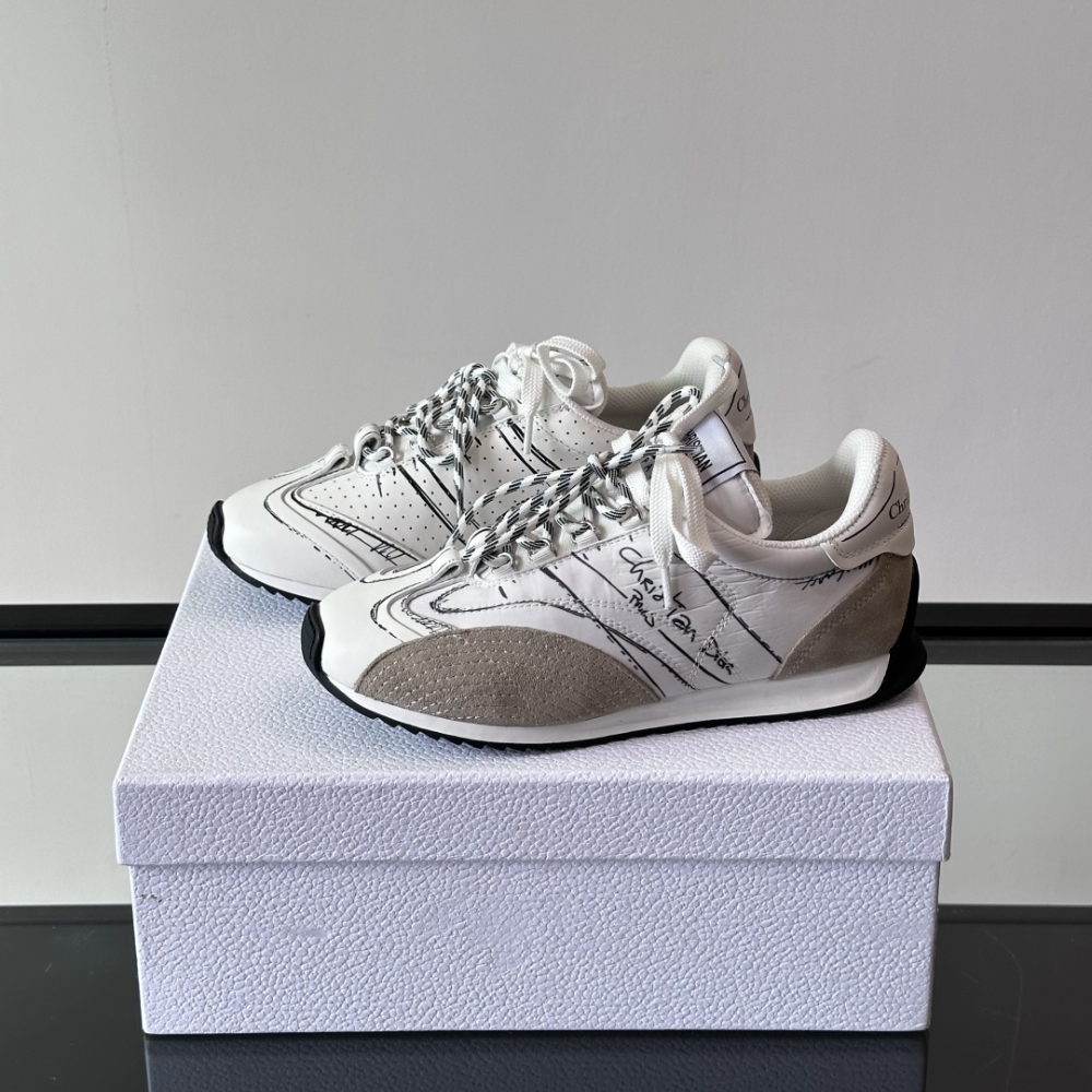 White Nylon and Calfskin D-Sketch Sneaker Designer Sneakers for Men and Women