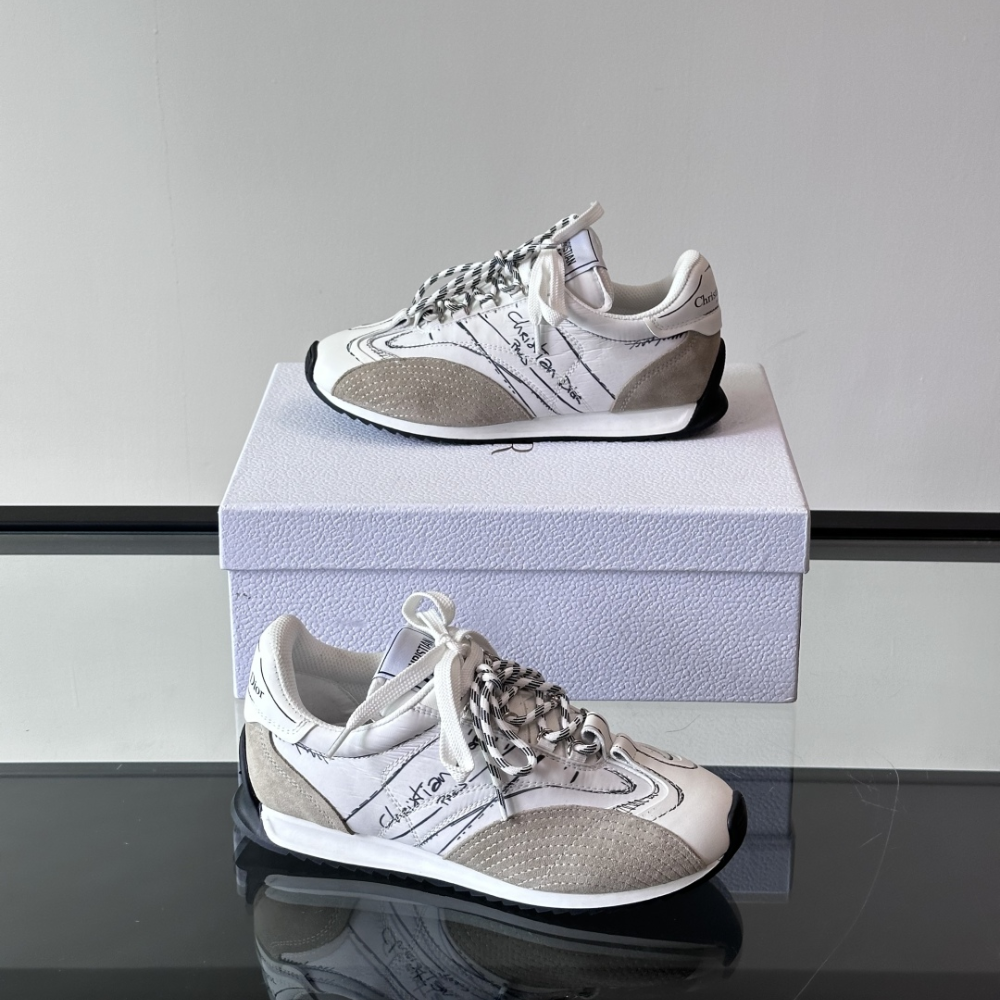 White Nylon and Calfskin D-Sketch Sneaker Designer Sneakers for Men and Women