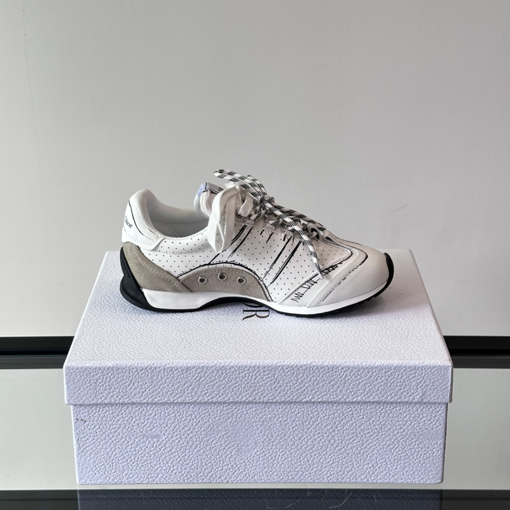 White Nylon and Calfskin D-Sketch Sneaker Designer Sneakers for Men and Women