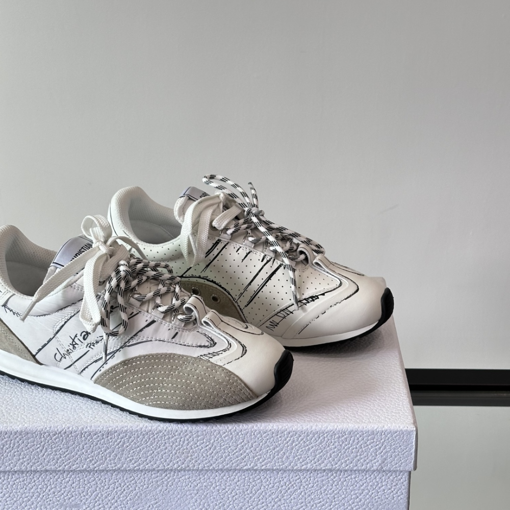 White Nylon and Calfskin D-Sketch Sneaker Designer Sneakers for Men and Women