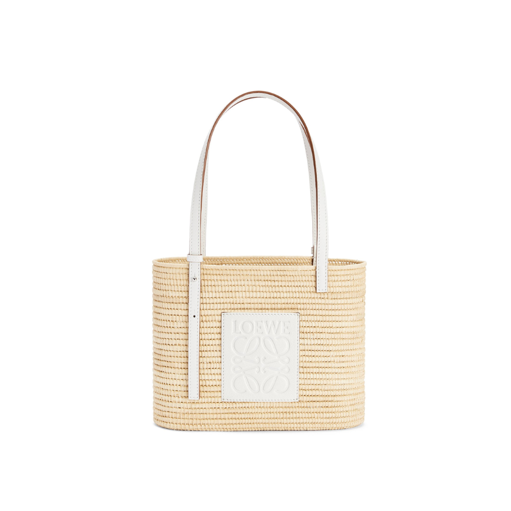 White Small Square Basket Bag In Raffia And Calfskin Designer Tote Bag Luxe Tas