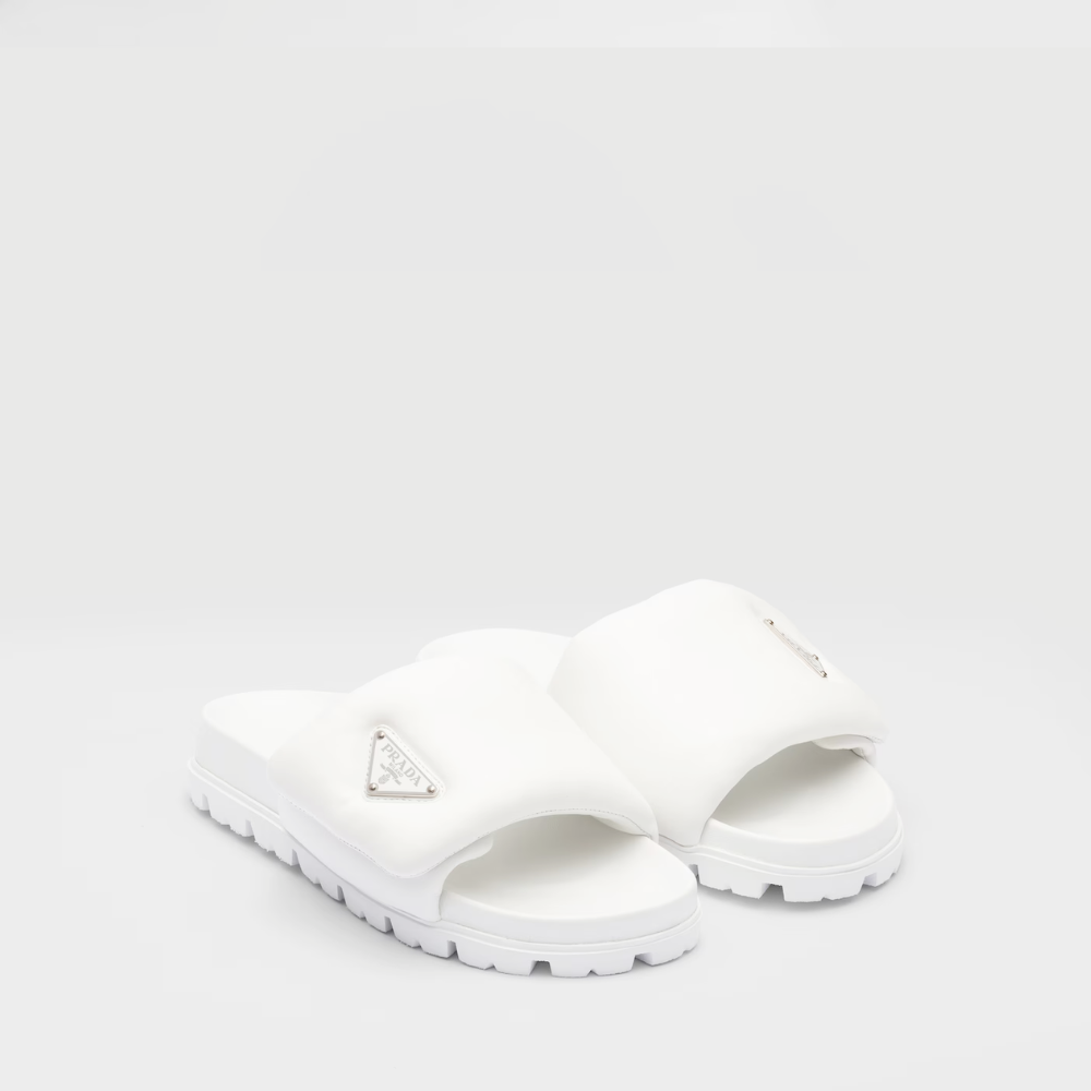 White Soft Padded Nappa Leather Slides