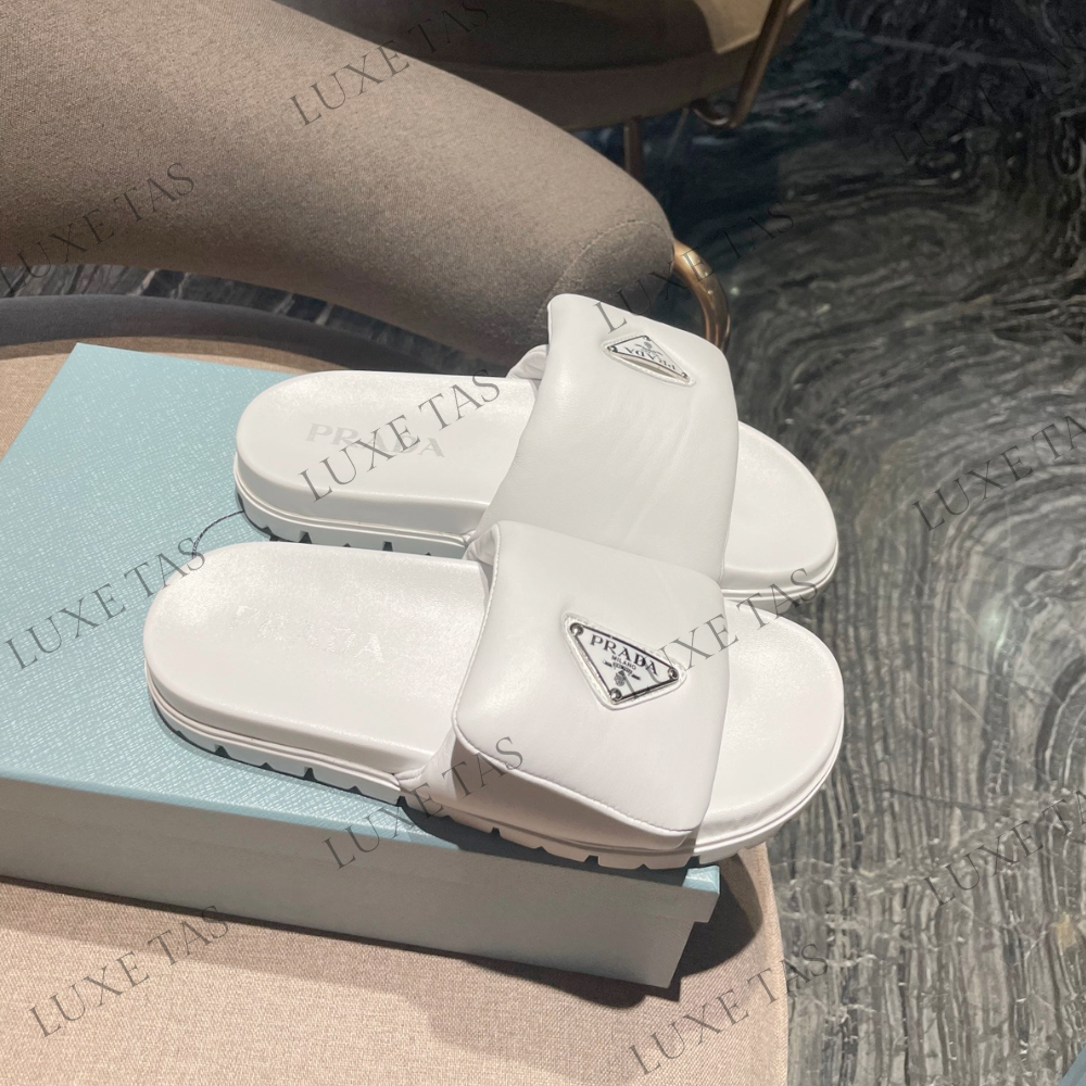 White Soft Padded Nappa Leather Slides