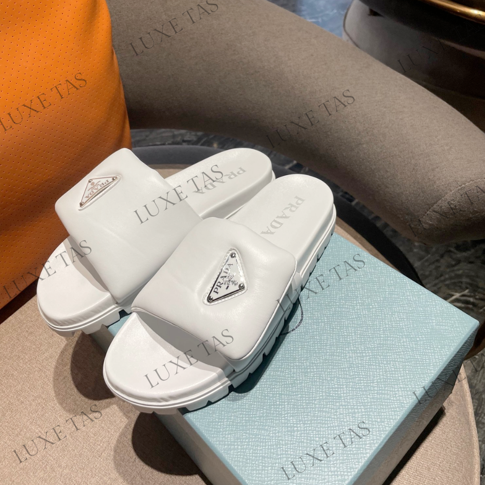 White Soft Padded Nappa Leather Slides