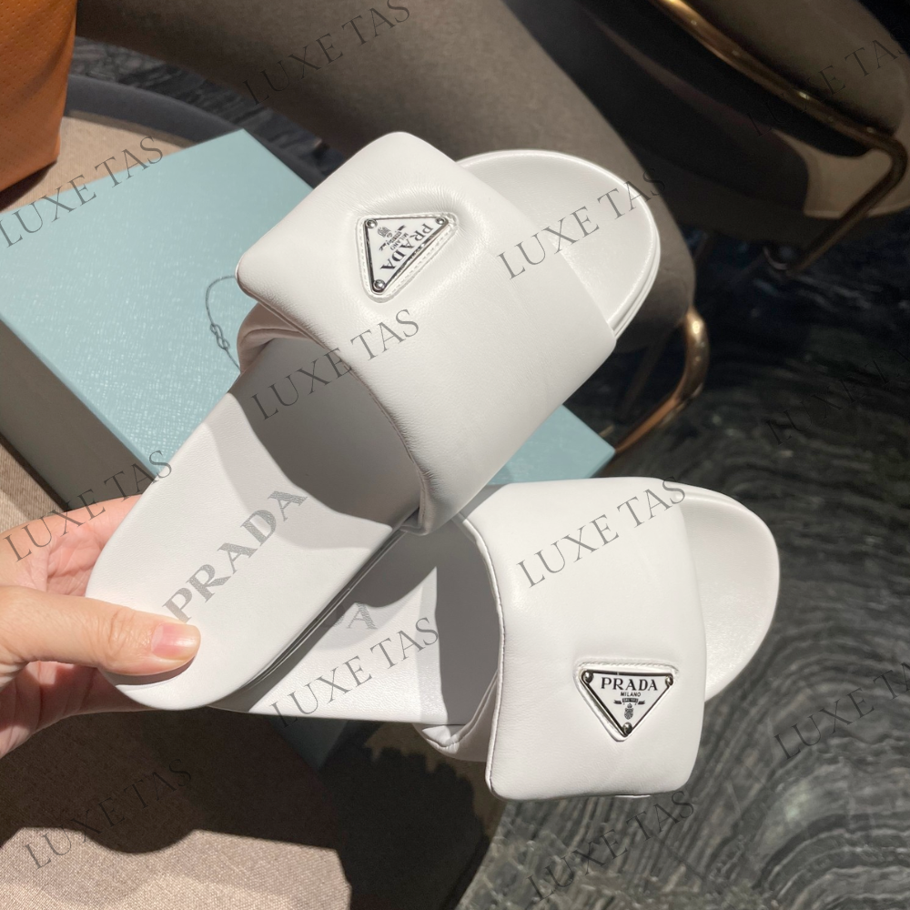 White Soft Padded Nappa Leather Slides