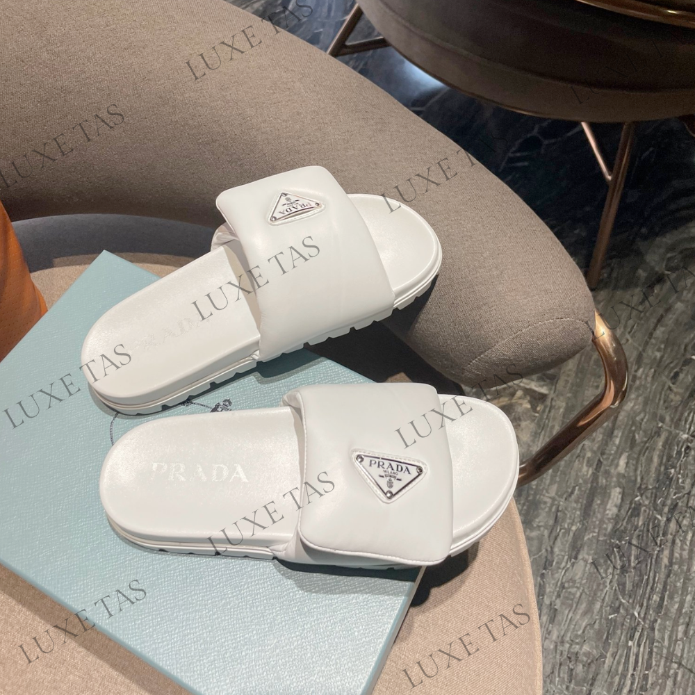 White Soft Padded Nappa Leather Slides