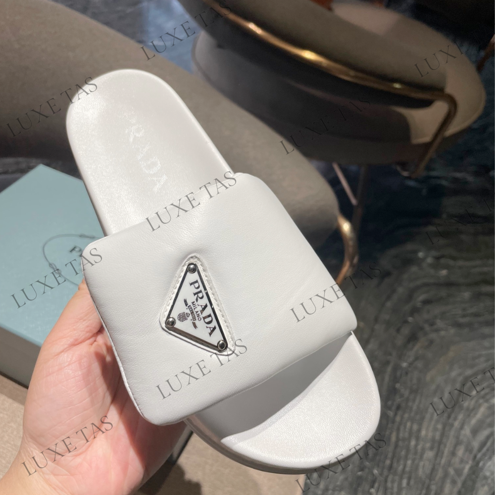 White Soft Padded Nappa Leather Slides