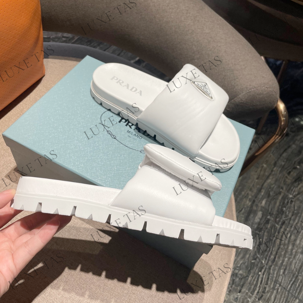 White Soft Padded Nappa Leather Slides