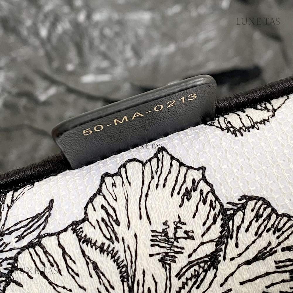 White and Black Toile de Jouy Voyage Embroidery Medium D Book Tote