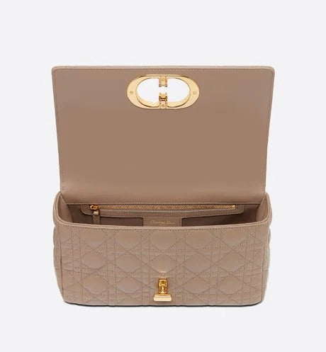 Warm Taupe Supple Cannage Calfskin Medium Caro Bag