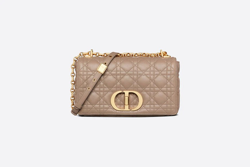 Warm Taupe Supple Cannage Calfskin Medium Caro Bag