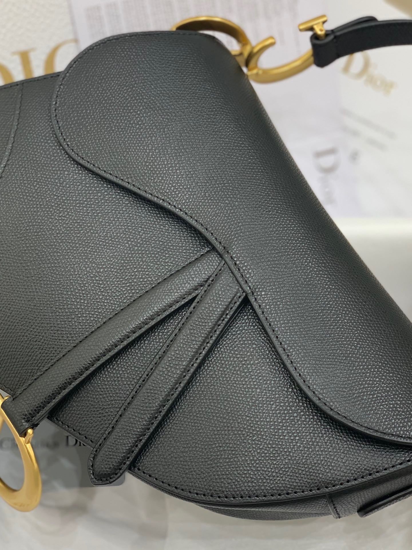 Black Grained Calfskin Saddle Bag With Strap