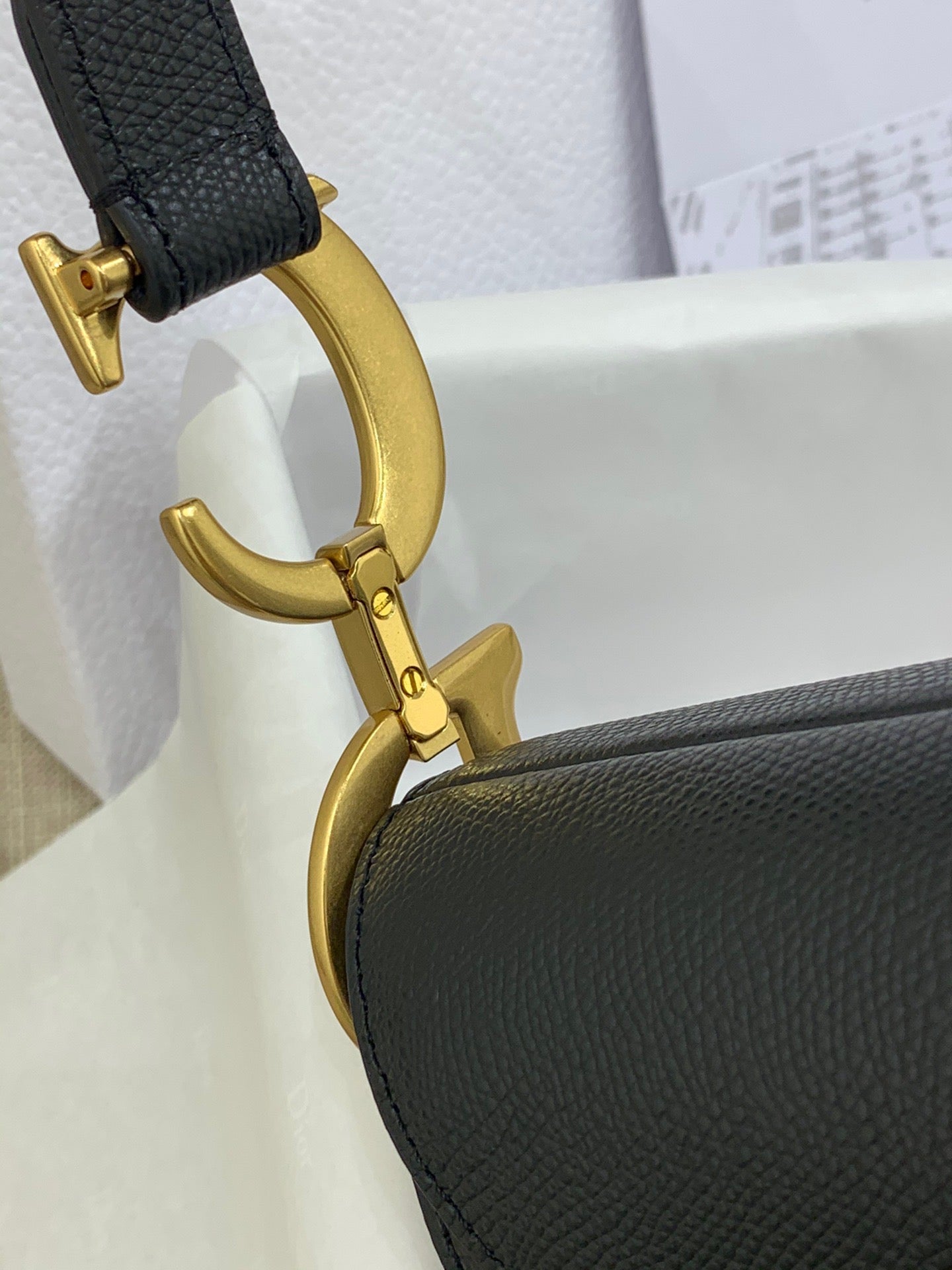 Black Grained Calfskin Saddle Bag With Strap