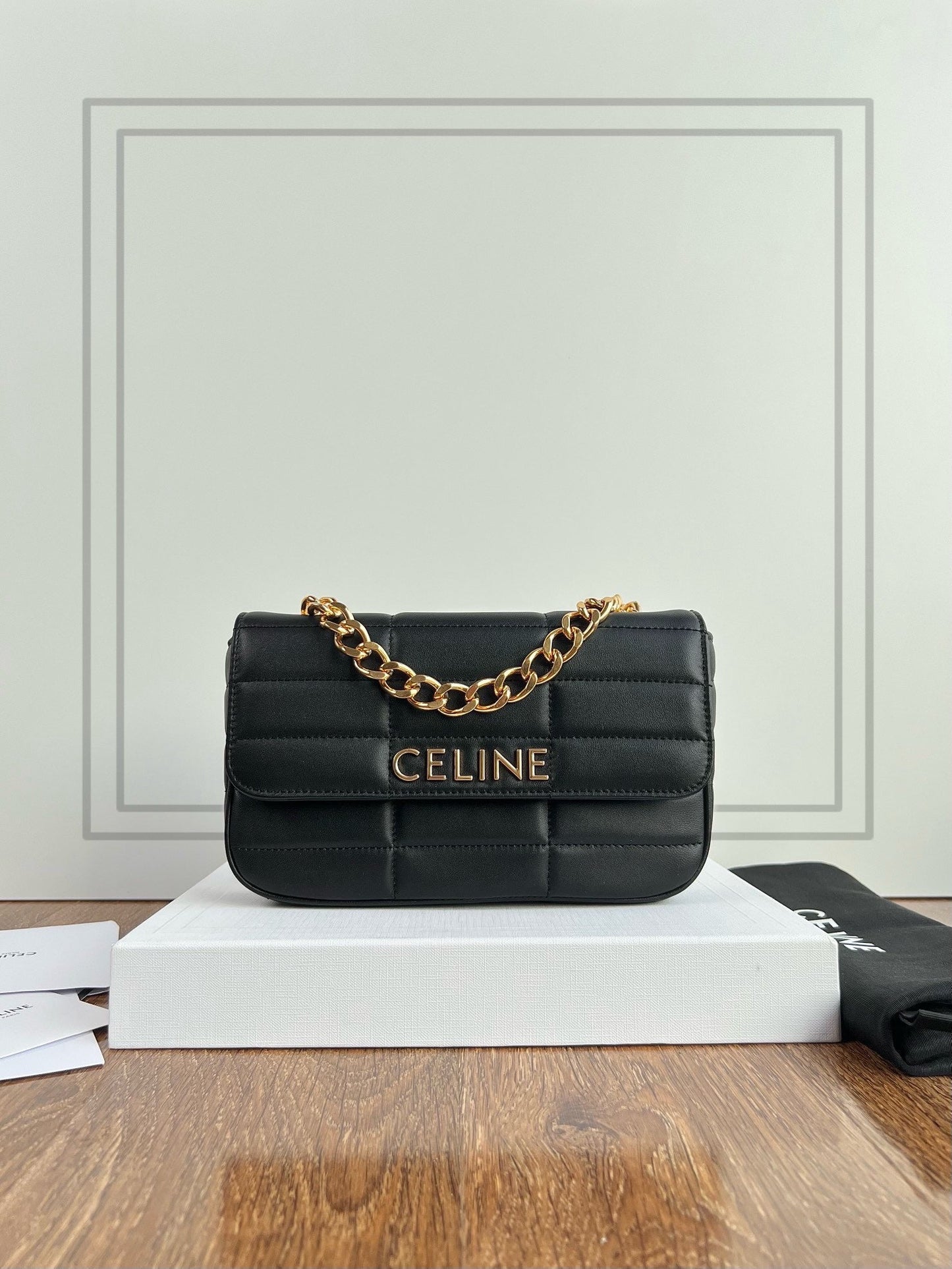 Black Quilted Goatskin Chain Shoulder Bag Matelasse Monochrome