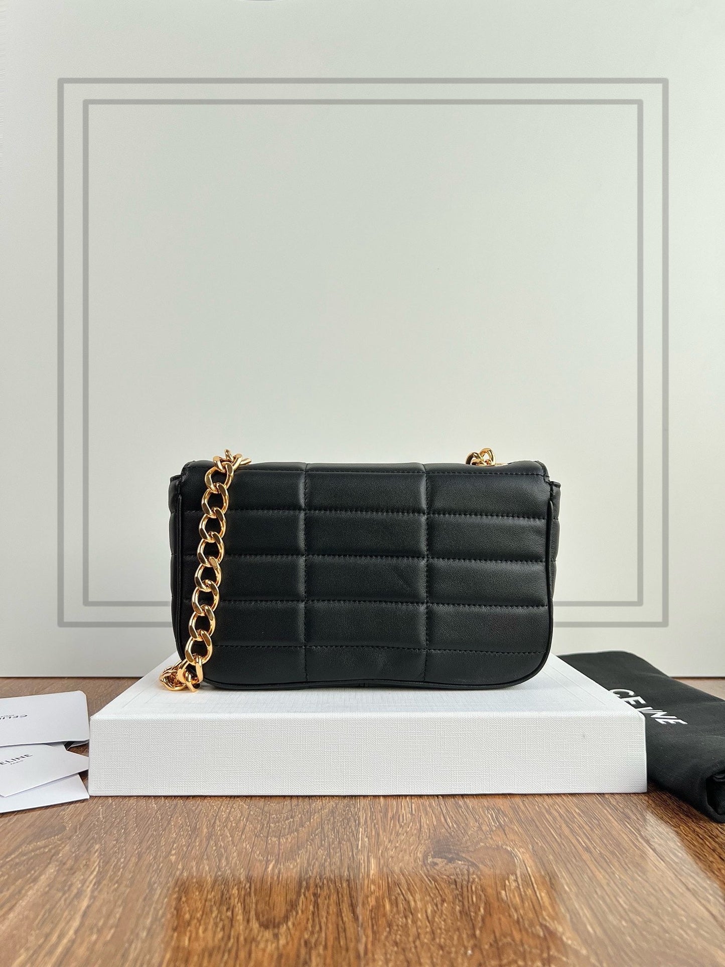 Black Quilted Goatskin Chain Shoulder Bag Matelasse Monochrome