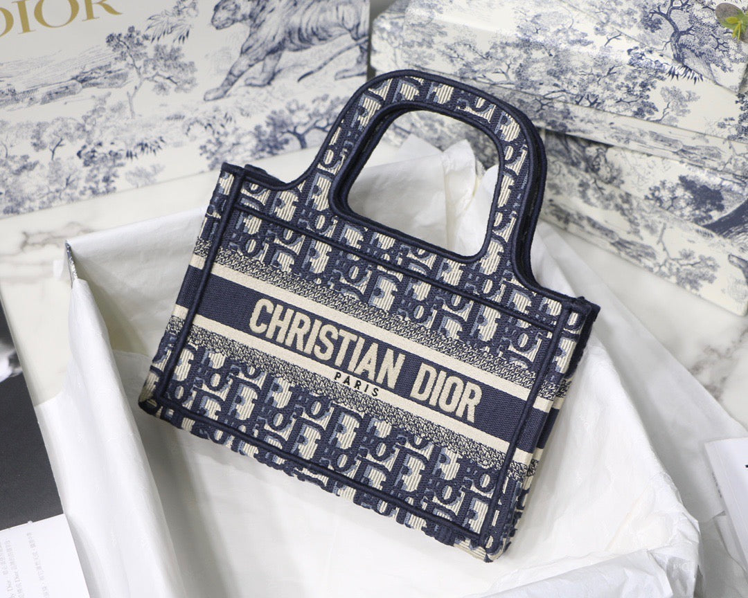Blue Oblique Embroidery Mini Book Tote