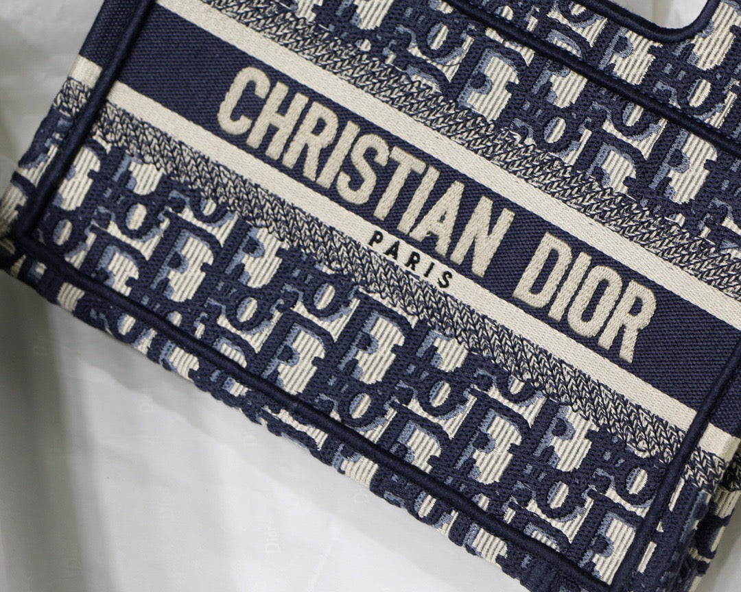Blue Oblique Embroidery Mini Book Tote