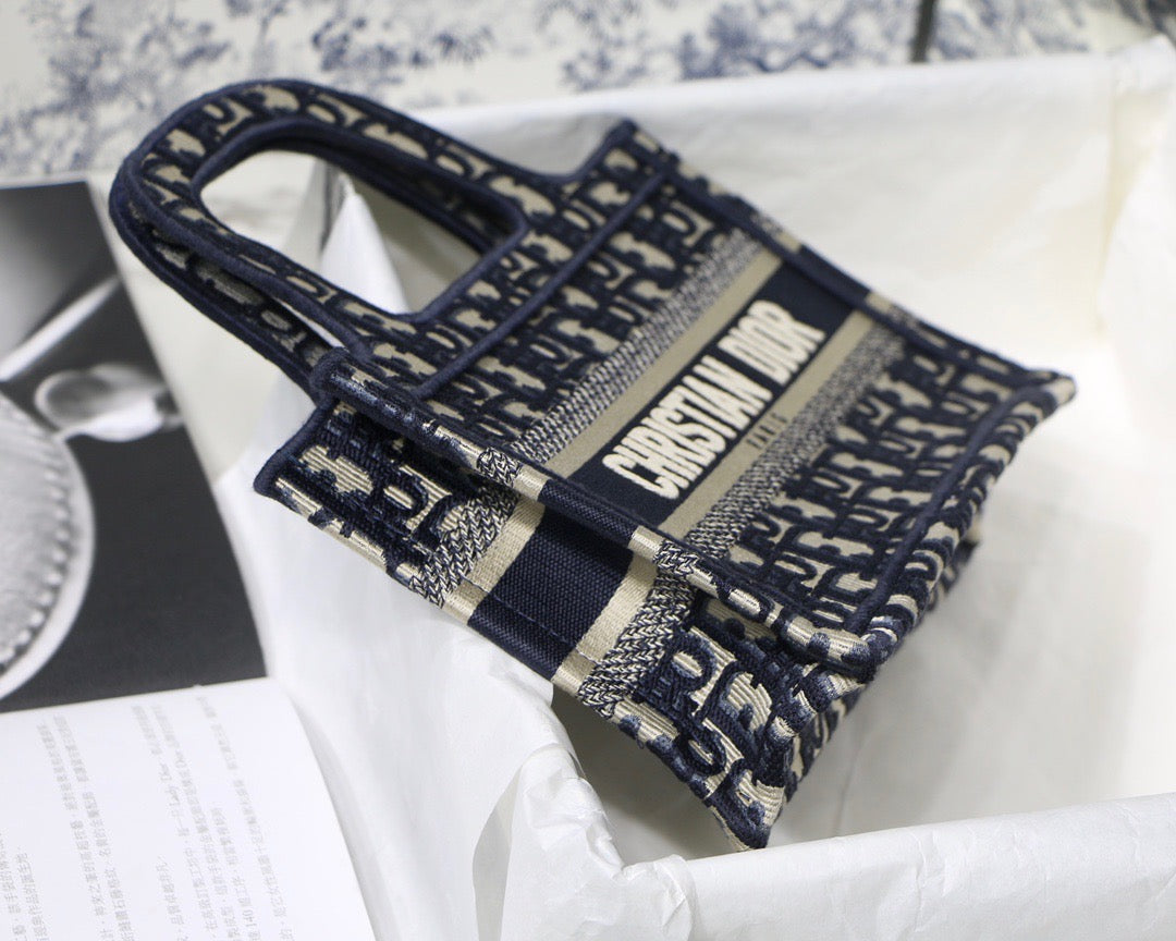 Blue Oblique Embroidery Mini Book Tote
