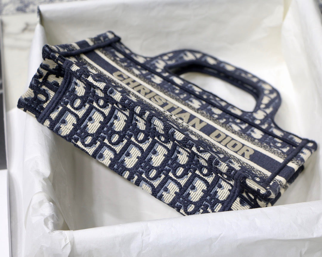 Blue Oblique Embroidery Mini Book Tote