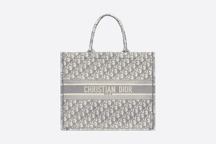 Gray Oblique Embroidery Dior Book Tote