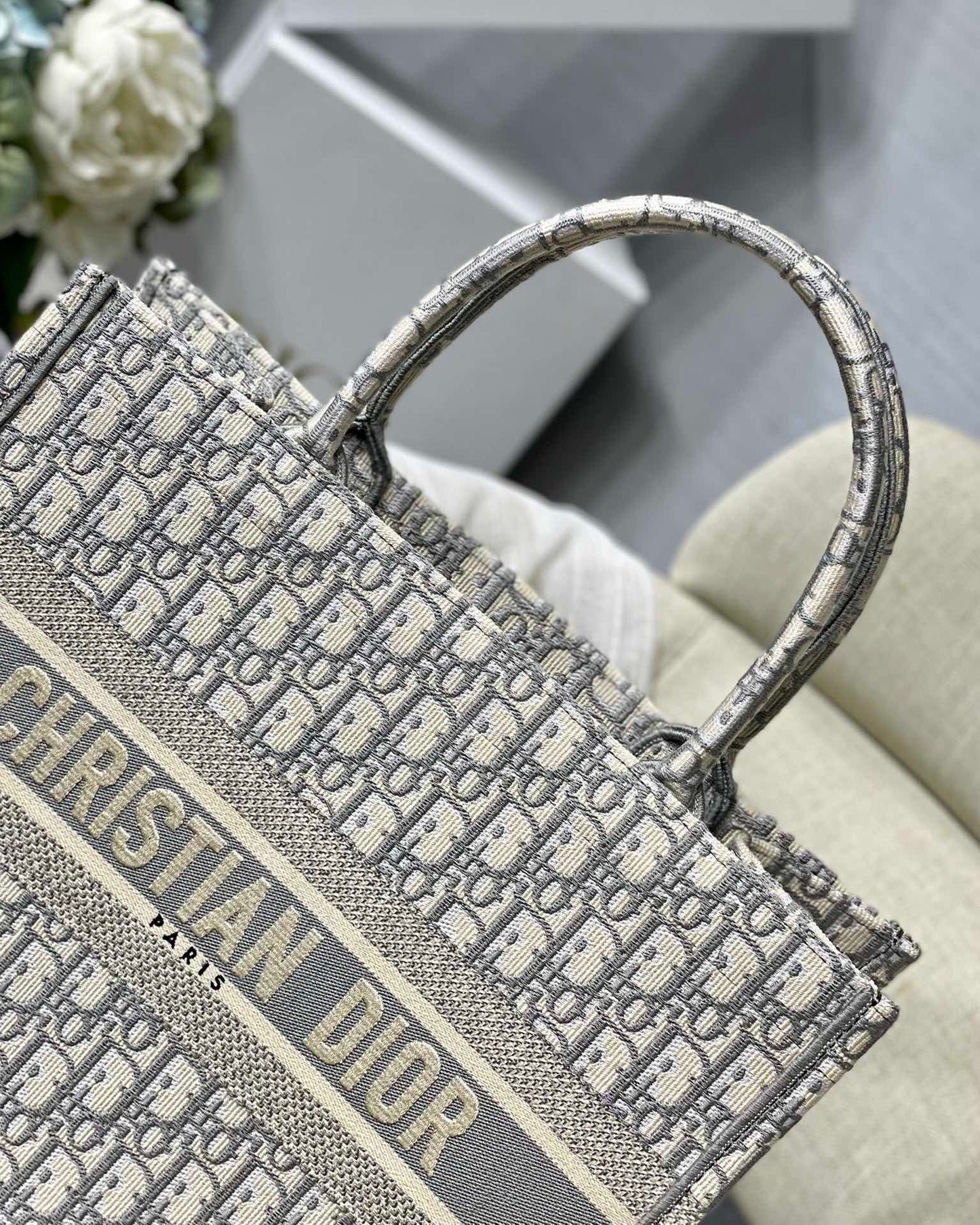 Gray Oblique Embroidery Dior Book ToteGray Oblique Embroidery Dior Book Tote