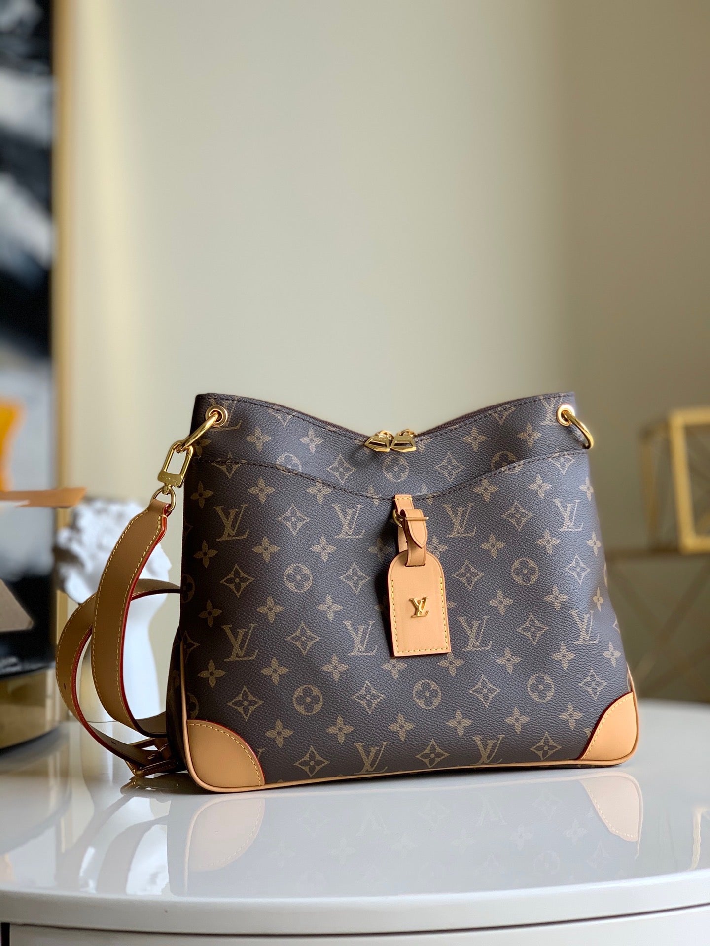 Natural Monogram Odéon MM Bag