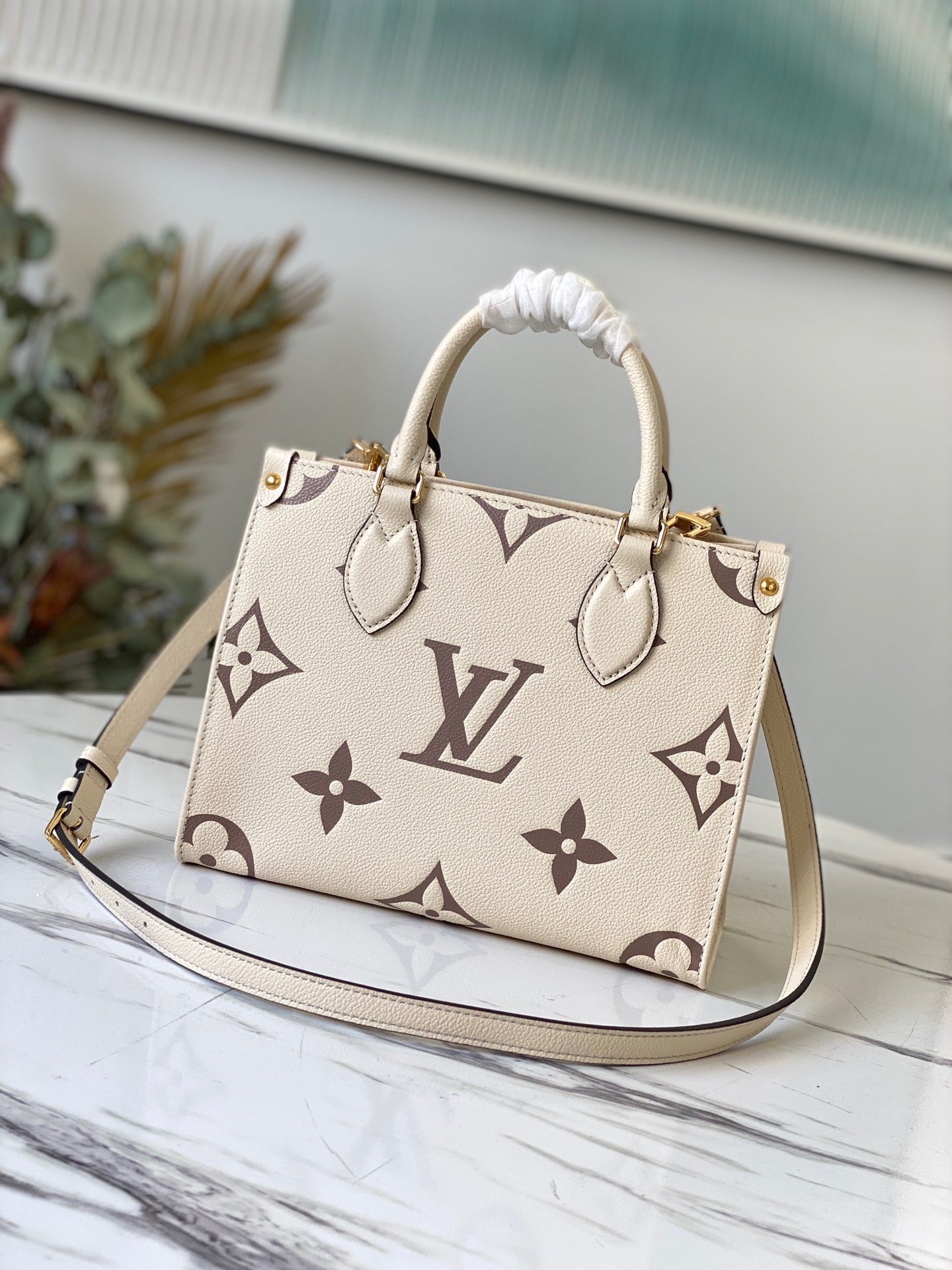 Cream Bicolour Monogram Empreinte Leather Onthego PM Tote Bag