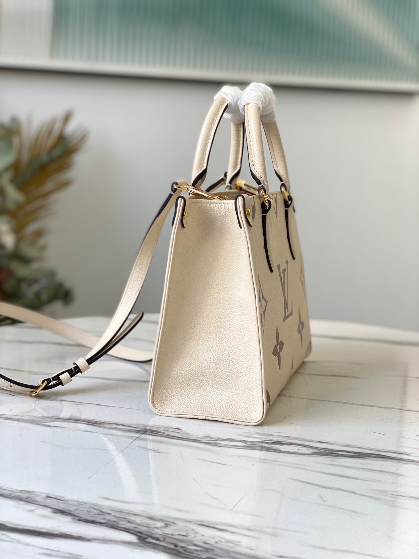 Cream Bicolour Monogram Empreinte Leather Onthego PM Tote Bag