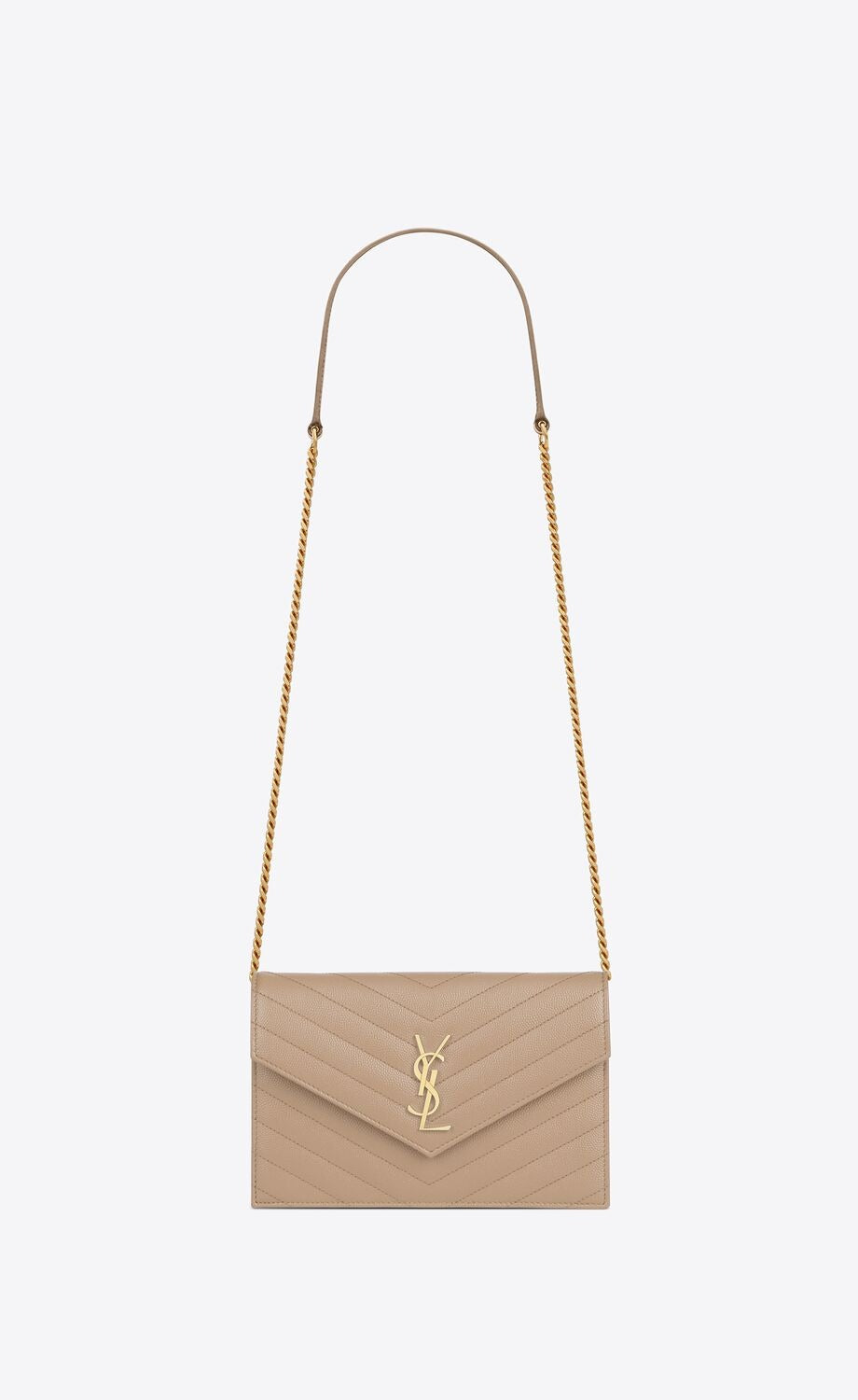 Cassandre Matelassé Envelope Chain Wallet In Grain De Poudre Embossed Leather