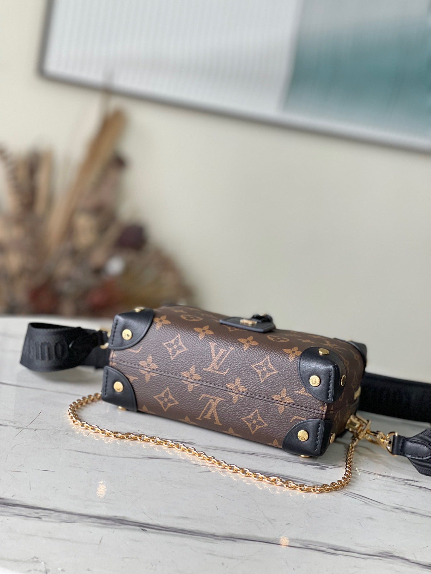 Black Monogram Petite Malle Souple Bag