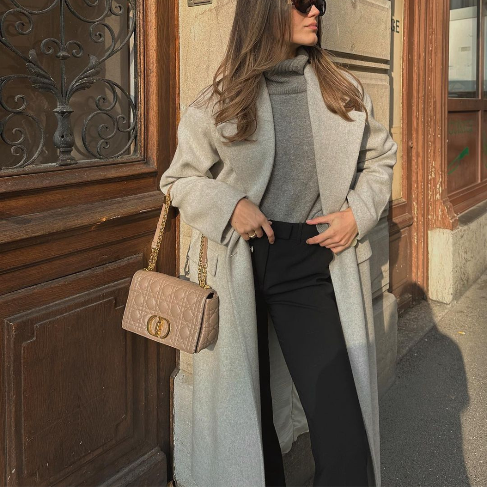 Warm Taupe Supple Cannage Calfskin Medium Caro Bag