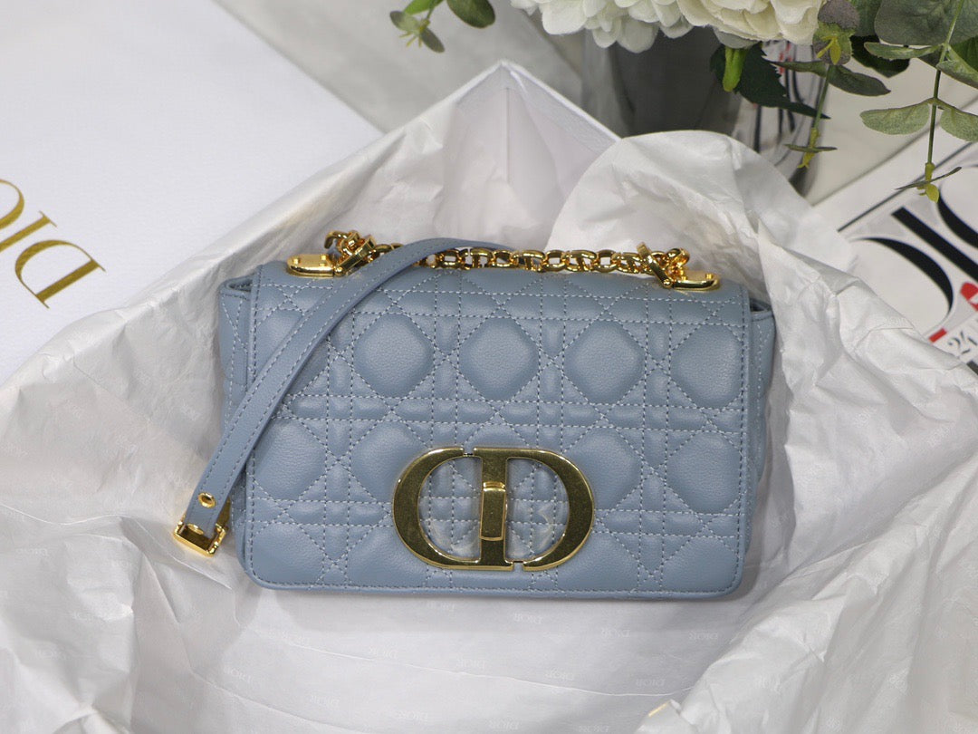 Cloud Blue Supple Cannage Calfskin Small Caro Bag