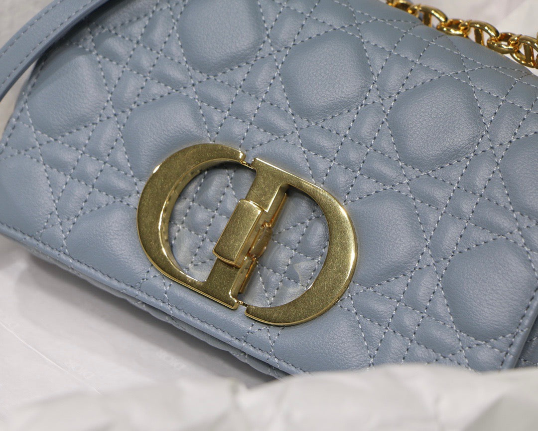 Cloud Blue Supple Cannage Calfskin Small Caro Bag